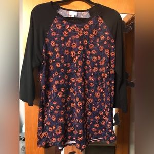 Authentic LuLaRoe Randy top, size 2XL, black, orange, purple, like new condition